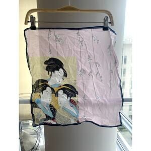 Pink Floral Japanese Ukiyoe Handkerchief 19'' x 19''